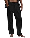 LVCBL Herren Leinenhose Casual Kordelzug Sommer Strand Hose Heimat Schwarz...