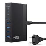 200W USB C Ladegerät Mehrfach, 8 Port Ladestation GaN III Tech Netzteil...