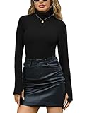 Terecey Damen Rollkragenshirt Warm Baumwolle Langarmshirt mit Daumenloch -...