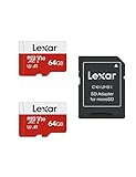 Lexar Micro SD Karte 64GB 2er Pack, Speicherkarte Micro SD mit SD Adapter,...