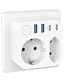 6 in 1 Steckdosenleiste mit 4 USB (2 Typ-C), Doppelstecker für Steckdose,...