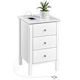 Yaheetech Nachttisch Beistelltisch mit Steckdose 2 Anschlüsse und 3...