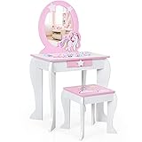 DREAMADE Kinder Schminktisch mit Hocker und Abnehmbarer Spiegel, Prinzessin...