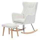 HAINEW Schaukelstuhl Schwingsessel mit Hocker und Hoher Rückenlehne,...