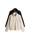 THE SET Fleecepullover mit Viertel-Reißverschluss, 2er-Pack Schwarz/Creme...