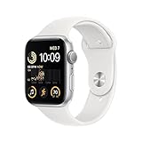 Apple Watch SE2, GPS, 44mm, silbernes Aluminiumgehäuse, weißes Sportband