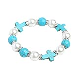 BUBEFSKD Handgefertigtes Natursteinkreuz Armband Charme Perlen Elastische...
