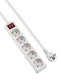 GRIFEMA Steckdosenleiste 5-Fach Mehrfachsteckdose mit Schalter, 3500 W, 16...