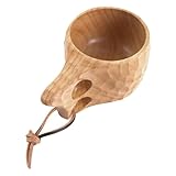 Holzbecher - 200 ml nordischer Stil tragbarer Trinkbecher mit Leder...