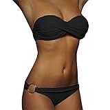 Nadunje Damen Bikini Set Bandeau Trägerlos Badeanzüge Sommer Einfarbig...