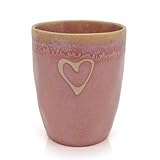 Mea-Living STONEWARE Becher rosa Herz, handgemachtes Steingut, 280 ml,...