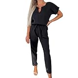 amropi Jumpsuit Damen Elegant Kurzarm Playsuit V-Ausschnitt Casual Lose...