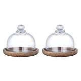 MVBCXZXAZ 2 Sets Massivholz-Glas-Tablett, Kuchen-Display, Dessertglocke mit...