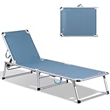 HOMECALL Aluminium Folding Sun Lounger, Textilene Fabric - Blue