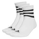 adidas Unisex 3-Stripes Cushioned Sportswear Mid-Cut Socks 3 Pairs, White /...