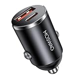 MOSWAG Zigarettenanzünder USB Ladegerät, Mini Autoladegerät USB C QC...