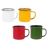 DECOMELODY 4 Stück Teiliges Emaille Becher Vintage Stil mit Henkel Kleine...