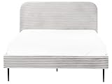 Beliani Polsterbett Cord hell grau mit Lattenrost 140 x 200 cm Metallfüße...