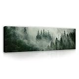 WallArena - Leinwand Bilder - Wald Nebel Natur - 145x45 cm Leinwandbilder -...