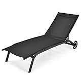 GIANTEX Sonnenliege, Gartenliege mit Rollen, Liegestuhl mit 6-Fach...