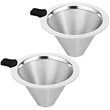 2 Stück Kaffeefilter, Edelstahl Fine Mesh Doppelschichtkegelkaffee Sieb...