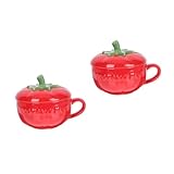 Amosfun 2 Stück Tomatenförmige Keramiktasse mit Deckel Multifunktionale...