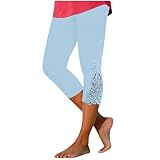 Capri Leggings Damen 3/4 Hose mit Spitze aus Baumwolle Capri-Hose mit Hohe...