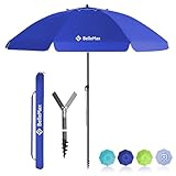 BelleMax Sonnenschirm Strand Windfest Stabil Ø180 cm Blau Sonnenschirm mit...