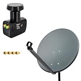 PremiumX Satelliten-Komplettanlage 60cm Satellitenschüssel Stahl Anthrazit...