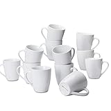 AmazonCommercial Kaffeetassen-Set, 12-teiliges Porzellan, 355 ml, Weiß