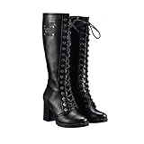 GARGOYLE BELLS Kniehohe Stiefel für Damen, Schnürstiefel, Motorradstiefel...