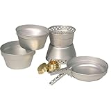 Mil-Tec Koch-Set Alu 2 Töpfe, Pfanne, Kocher, Grillzange Silber 14660000