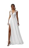 HUINI Damen Brautkleider Schlicht Elegant Standesamtkleid Lang Spitzen...