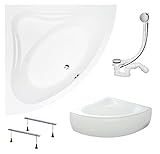 KOLMAN Badewanne MIA Eckbadewanne 140x140 mit AcrylSchürze, Ablaufgarnitur...