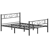 VASAGLE Bett 140 x 200 cm, Gästebett, Doppelbett aus Metall, Bettgestell,...
