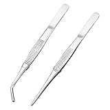 WOLMIK Edelstahl Pinzette, 16 cm, gebogen und gerade, rutschfest, 2 Stück...
