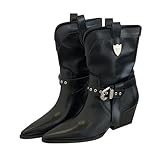 Stiefeletten Damen Leder Cowboy Boots Halbhoch Ankle Boots Halbschuhe Mit...