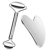 Edelstahl Gua Sha und Facial Roller,Massage-Kit 2 in 1,Guasha...