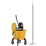 HOMCOM Reinigungswagen Putzwagen 26L Eimer mit Presse und Wischmopp für...