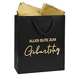 MEJOSER Geschenktüte Geburtstag Schwarz 25x21x10cm Groß Geschenktasche...