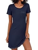 Demegimi Damen Nachthemd Schlafshirt Baumwolle Kurz Sleepshirt Kurzarm...