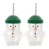 Generisch Süßer Schneemann-Strohhalm-Glasbecher, 320ML Cartoon Strohhalm...