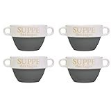 DRULINE 4x Set Suppentasse Grau aus Keramik Ø 13 cm mit Henkel –...