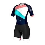 Damen Triathlon-Anzug Einteiler Radanzug Kurzarm Skinsuit Jumpsuit...