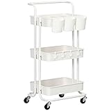 VSOGA Servierwagen Rollwagen mit 3 Etagen, Haken， Ablagekörben,...