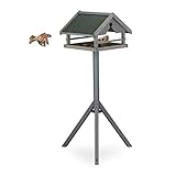 Relaxdays Vogelfutterhaus mit Ständer, wetterfestes Dach, Holz Vogelhaus,...