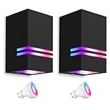 SSC-LUXon 2er Set JOVO-S Wandleuchte schwarz GU10 IP44 mit Smart WiFi RGB...