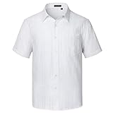 HISDERN Herren Weiß Sommerhemd Kurzarm Freizeithemd Regular Fit Mode...