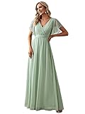 Ever-Pretty Damen Ballkleider Gürtel Lang A-Linie Empire Kurze Ärmel...