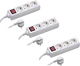 Meister Steckdosenleiste 3-fach - 3er-Set - 1,4 m Kabel - weiß - mit...